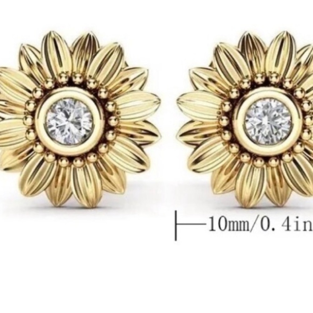 + 18K Gold Plated Sunflower Stud Earrings - Picture 2 of 3
